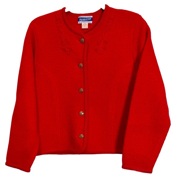 Vintage Pendleton Boiled Red Wool Jacket Petite Small Embroidery Ornate Buttons - Picture 12 of 12